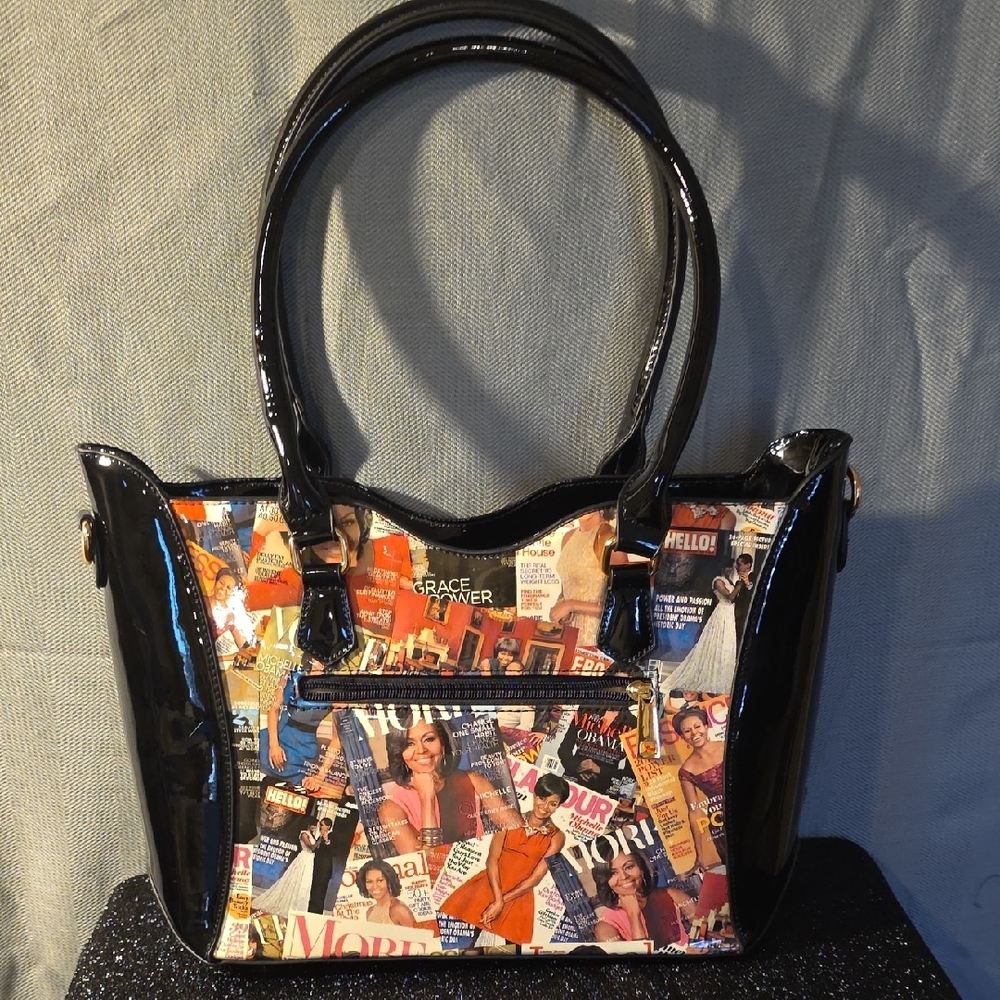 Multicolor Magazine Print Women's Bag - Picture 5 of 6